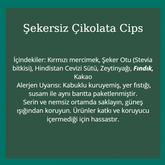 Şekersiz Çikolata Cips