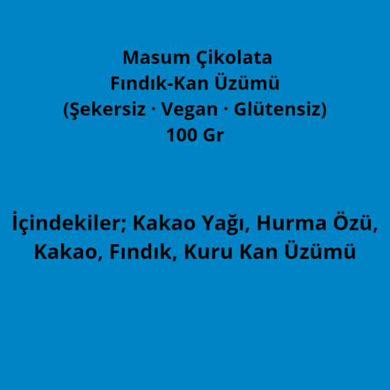 Fındıklı Masum Çikolata (Şekersiz Vegan-Glütensiz)