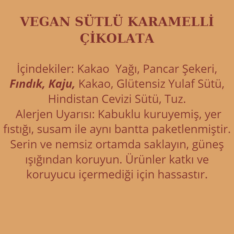 Vegan Sütlü Karamelli Çikolata (Glütensiz)